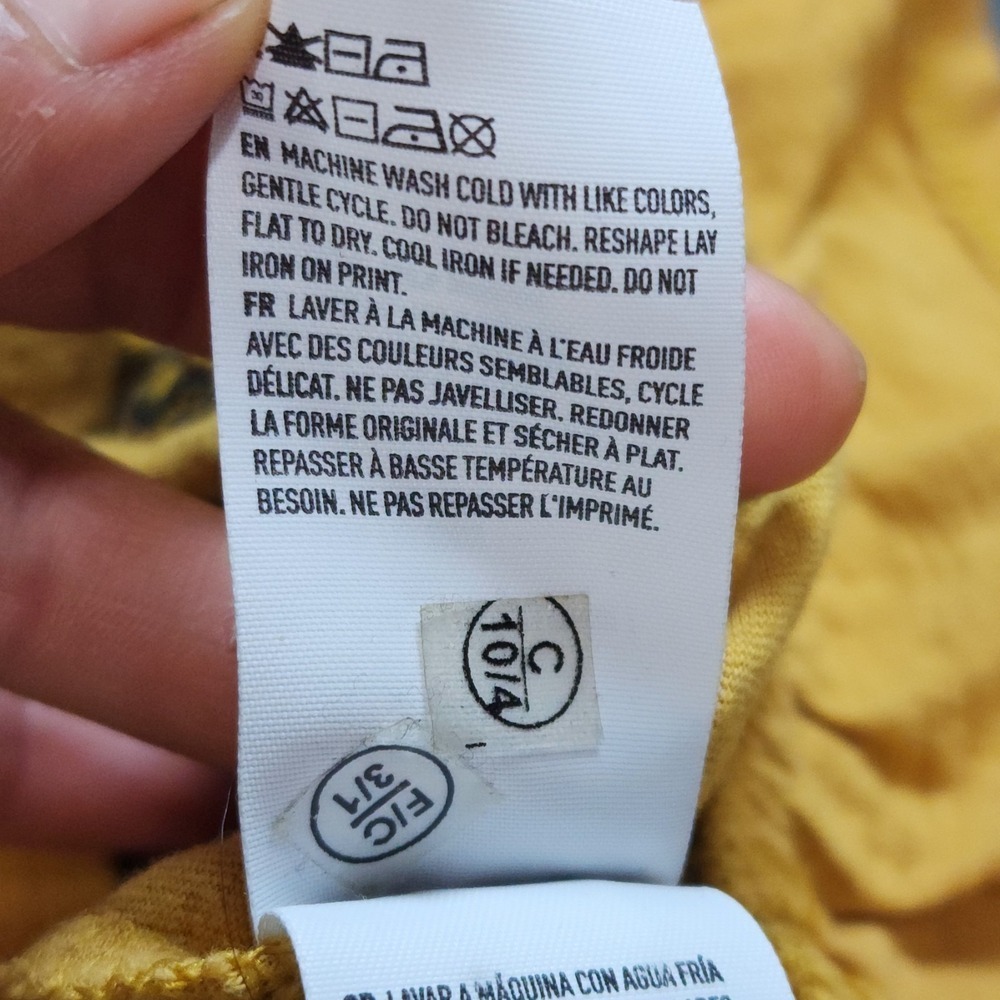 American Eagle Peasant Embroidered Top Mustard Cotton Size M Boho - Picture 6 of 9